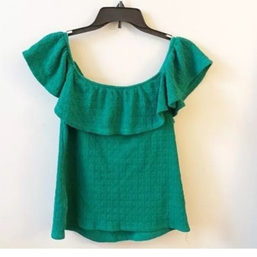 Anthropologie Green Textured Off Shoulder Top blouse casual resort women Medium - Picture 2 of 7